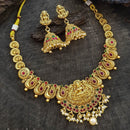 Sangita Creation  Copper Gold  Pota Stone Temple Long  Necklace Set