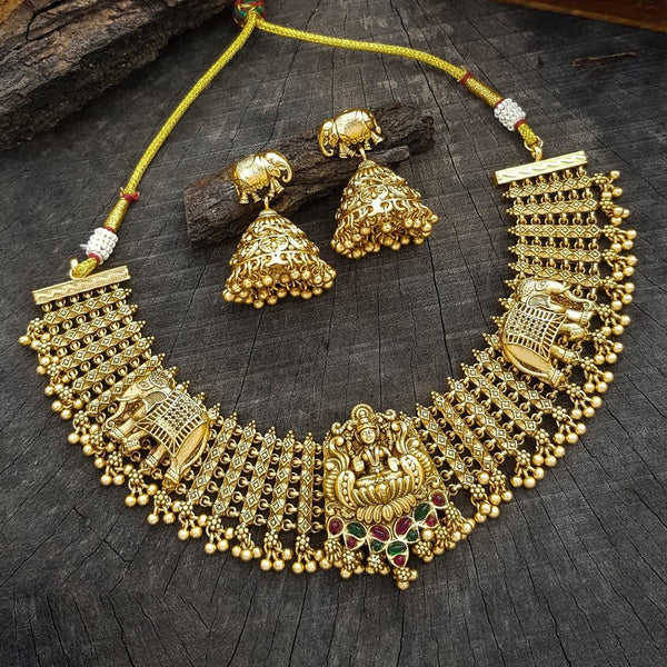 Sangita Creation  Copper Gold  Pota Stone Temple Long  Necklace Set