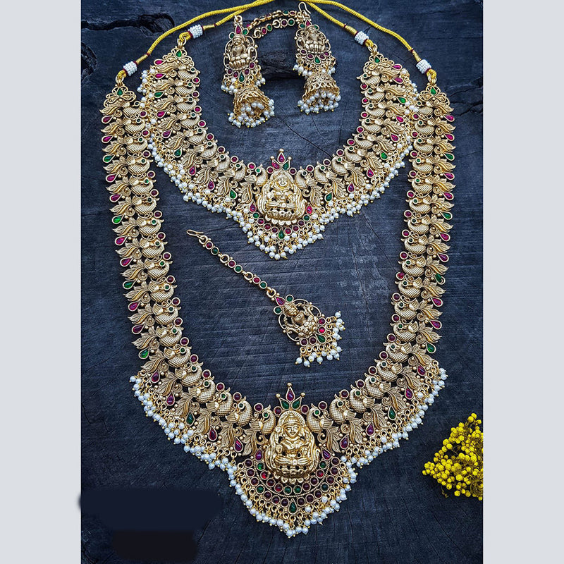 Sangita Creation Copper Gold Pota Stone Temple Necklace Combo