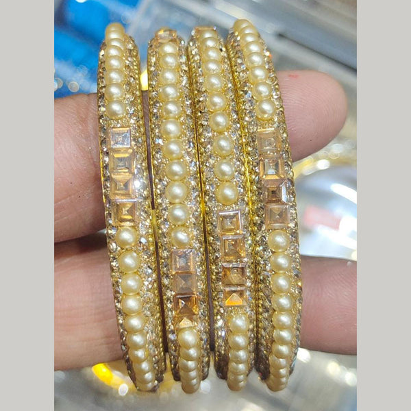 Kiran Bangles Gold Plated Crystal Stone And Pearls Bangles Set