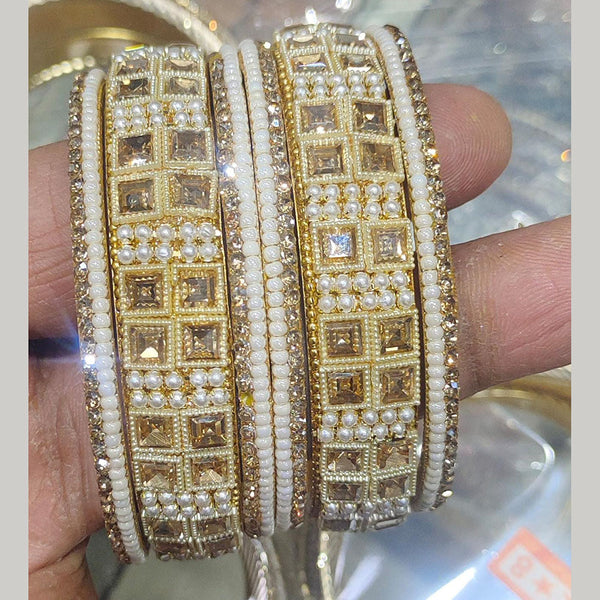 Kiran Bangles Gold Plated Crystal Stone And Pearls Bangles Set