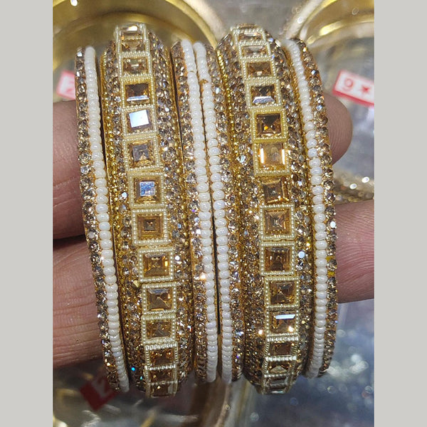 Kiran Bangles Gold Plated Crystal Stone And Pearls Bangles Set