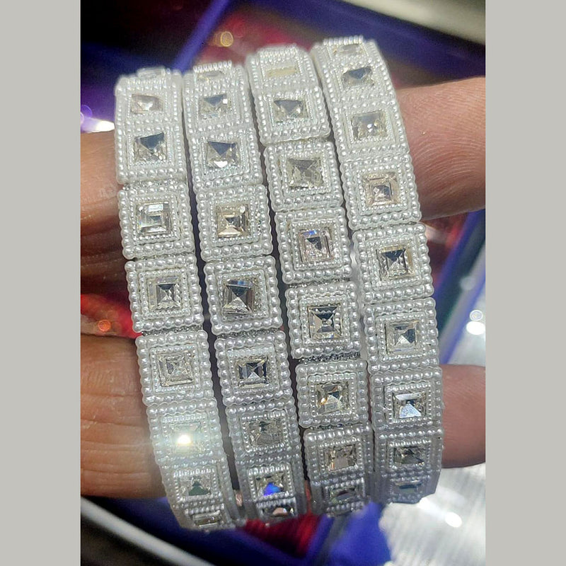 Kiran Bangles Silver Plated Crystal Stone And Pearls Bangles Set