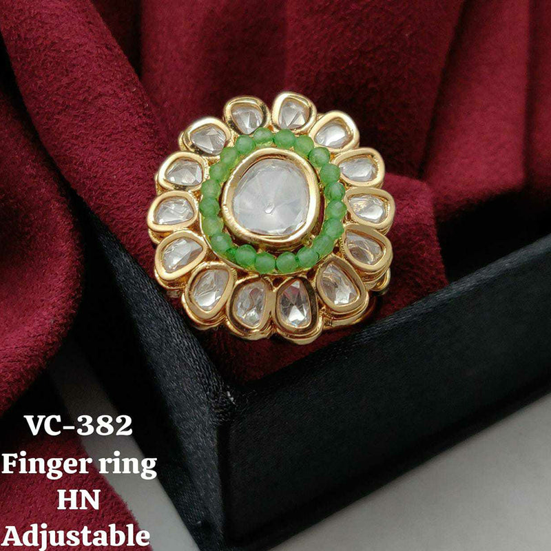 Vivah Creations Gold Plated Kundan Stone Adjustable Ring
