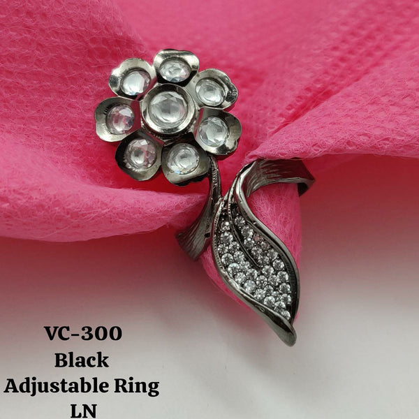 Vivah Creations Black Polish Kundan Stone Adjustable Ring