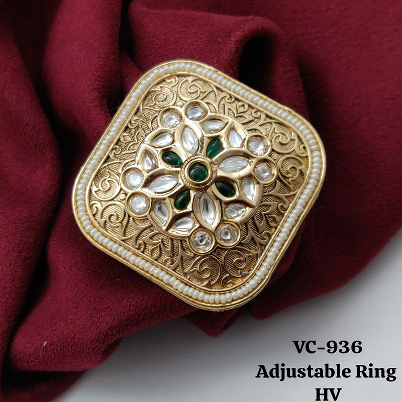 Vivah Creations Gold Plated Kundan Stone Adjustable Ring