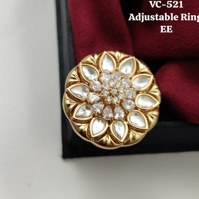 Vivah Creations Gold Plated AD & Kundan Stone Adjustable Ring