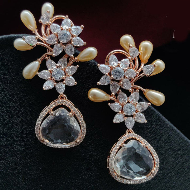 Vivah Creations Rose Gold Plated AD Dangler Earrings