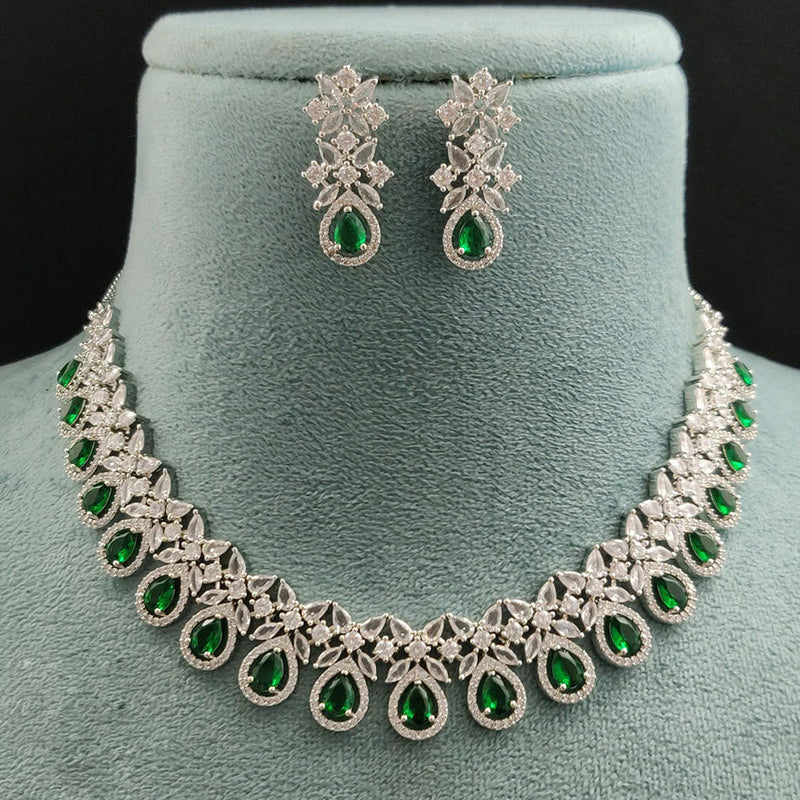 Vivah Creations Silver Plated AD Necklace Set