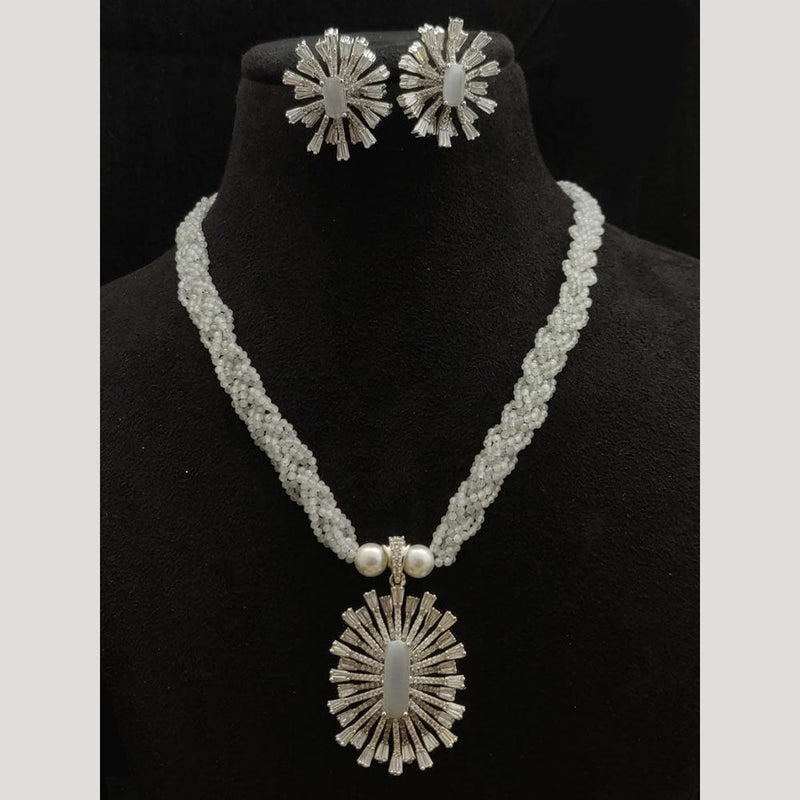 Vivah Creations Silver Plated AD And Pearl Necklace Set