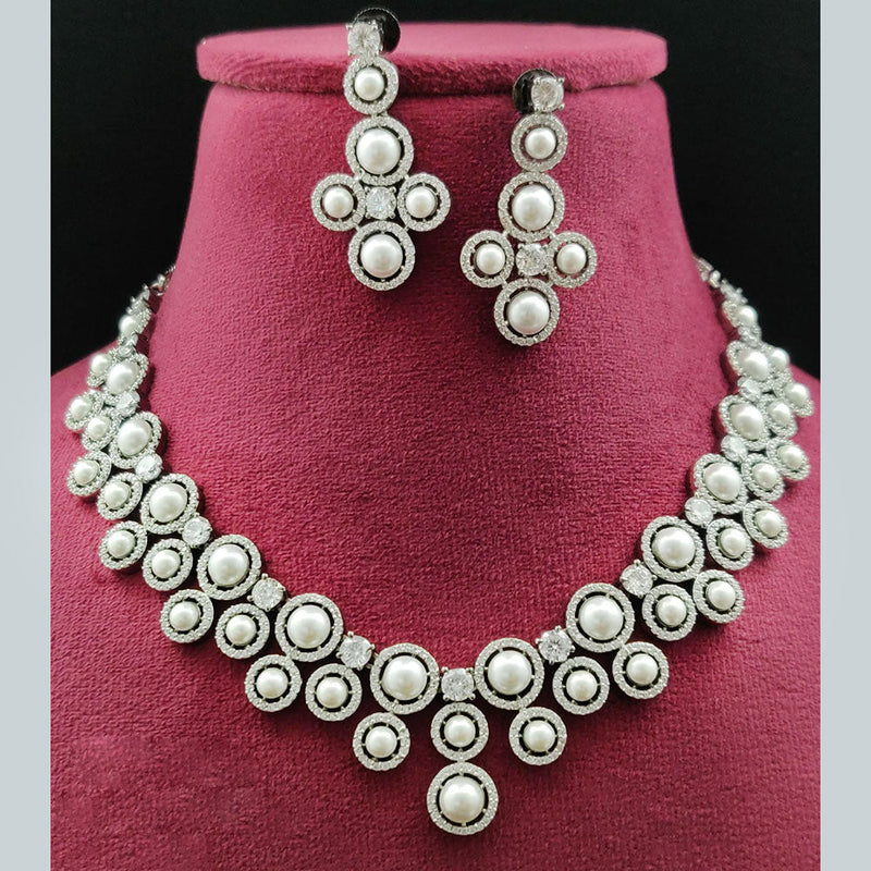 Vivah Creations Silver Plated AD Necklace Set