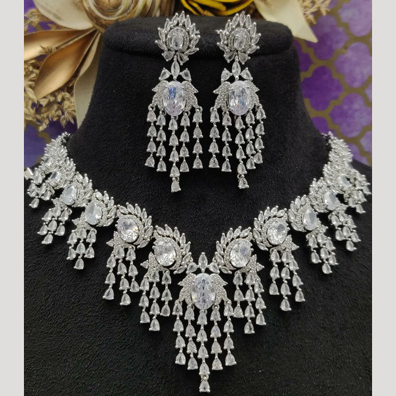 Vivah Creations Silver Plated AD Necklace Set