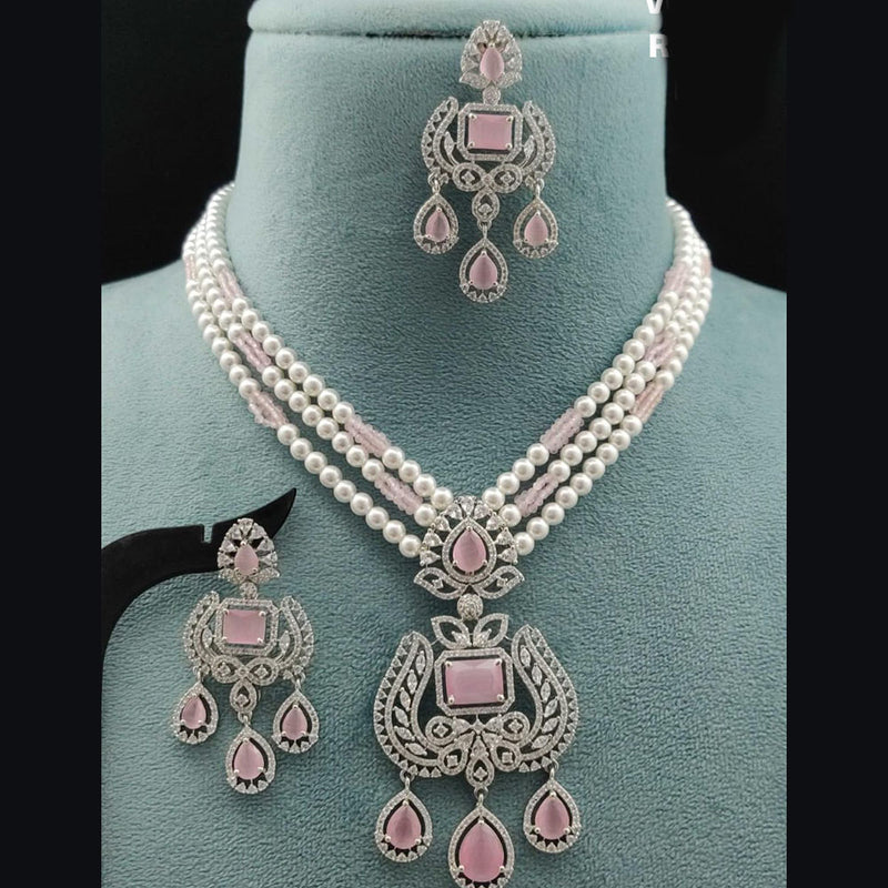 Vivah Creations Silver Plated AD And Pearl Necklace Set