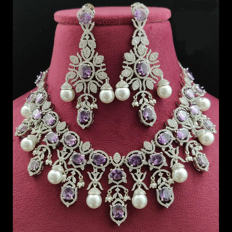 Vivah Creations Silver Plated AD Necklace Set