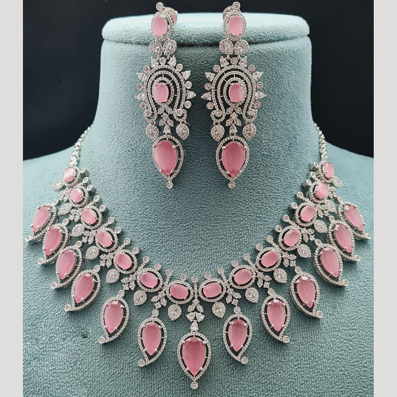 Vivah Creations Silver Plated AD Necklace Set