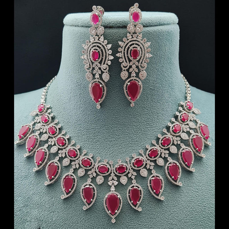 Vivah Creations Silver Plated AD Necklace Set