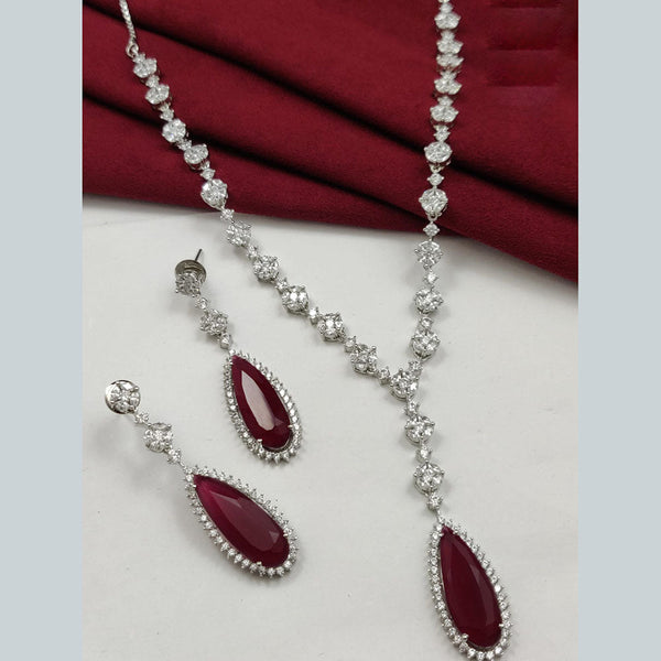 Vivah Creations Silver Plated AD  Long Necklace Set