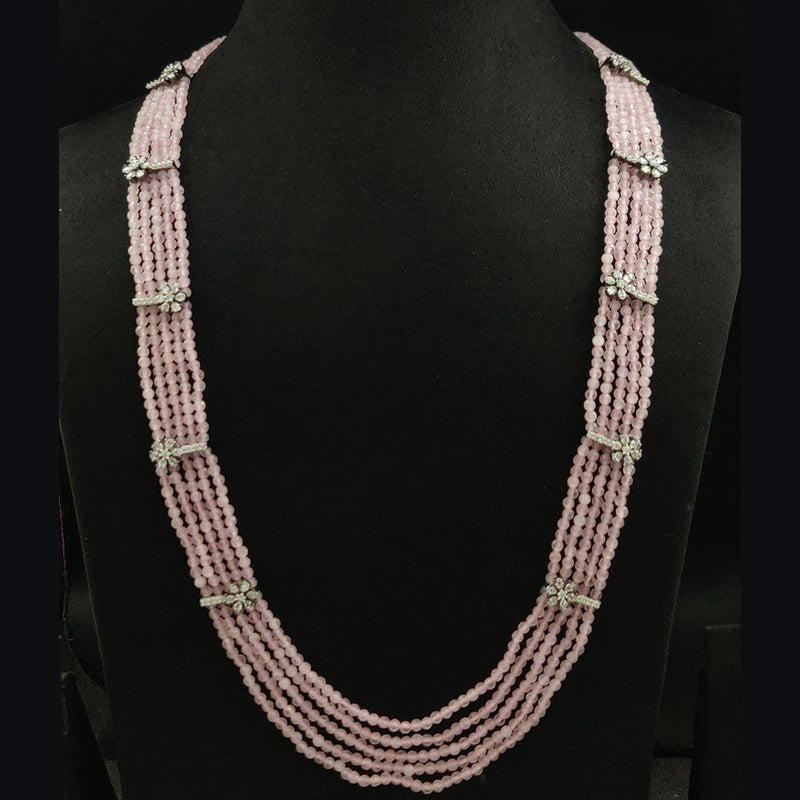 Vivah Creation Silver Plated AD And Pearls Multi Layer Long Necklace