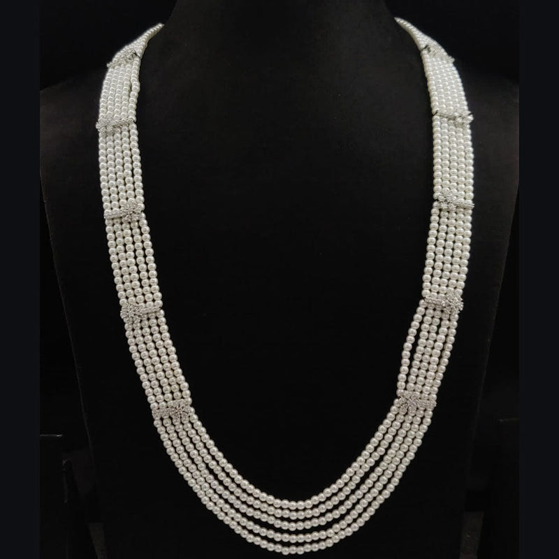 Vivah Creation Silver Plated AD And Pearls Multi Layer Long Necklace