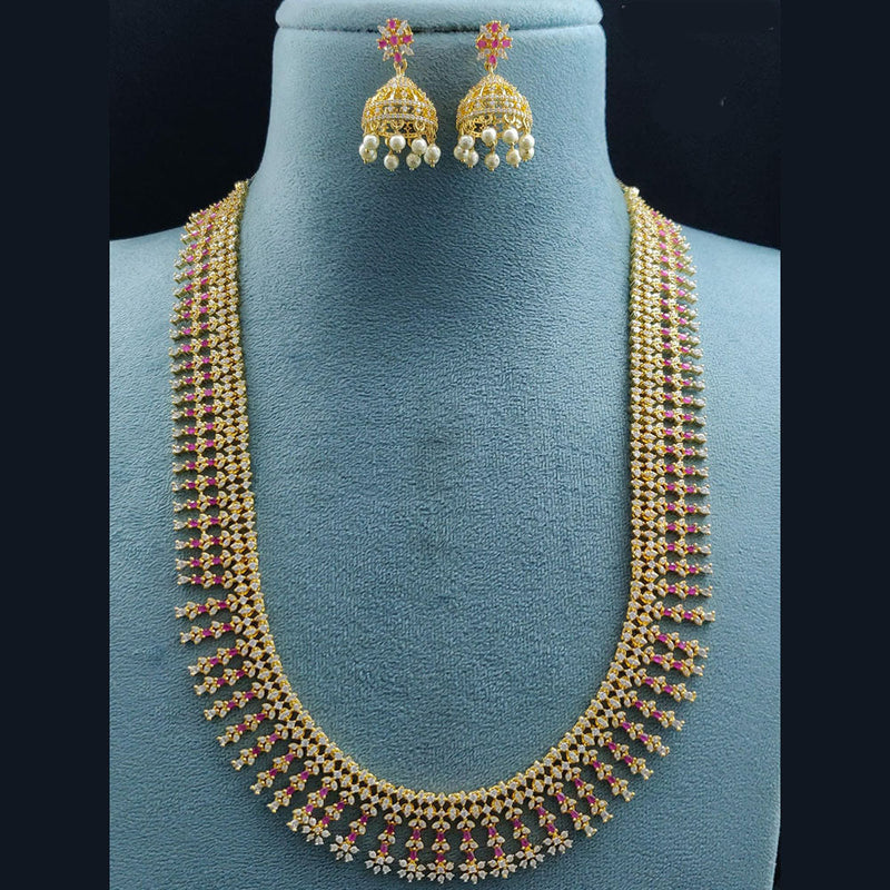 Vivah Creations Gold Plated AD Long Necklace Set