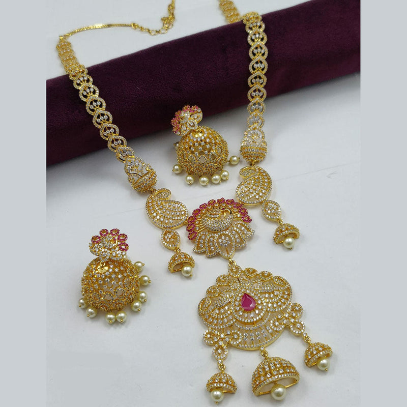 Vivah Creations Gold Plated AD Long Necklace Set