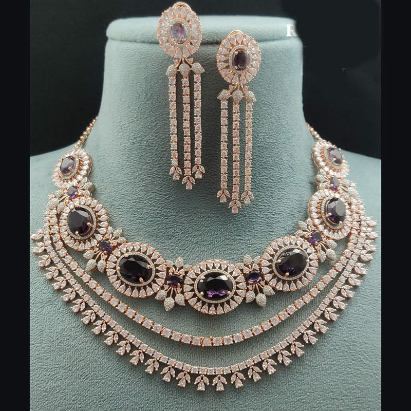 Vivah Creations Rose Gold Plated AD Choker Necklace Set