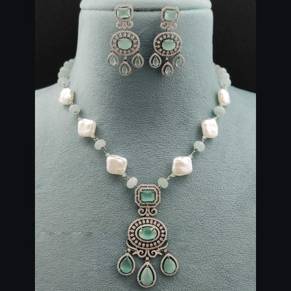 Vivah Creations Silver Plated AD Necklace Set