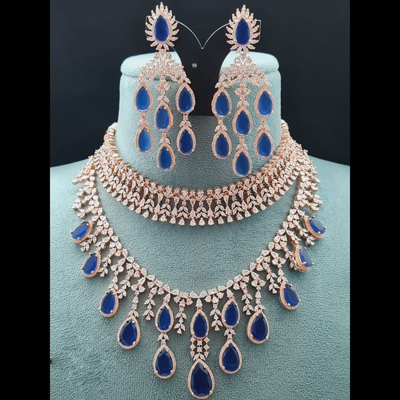 Vivah Creations Rose Gold Plated AD Choker Necklace Set