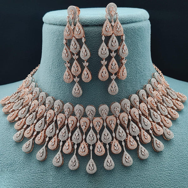 Vivah Creations Rose Gold Plated AD Choker Necklace Set