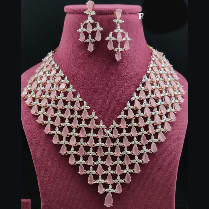 Vivah Creations Rose Gold Plated AD Necklace Set