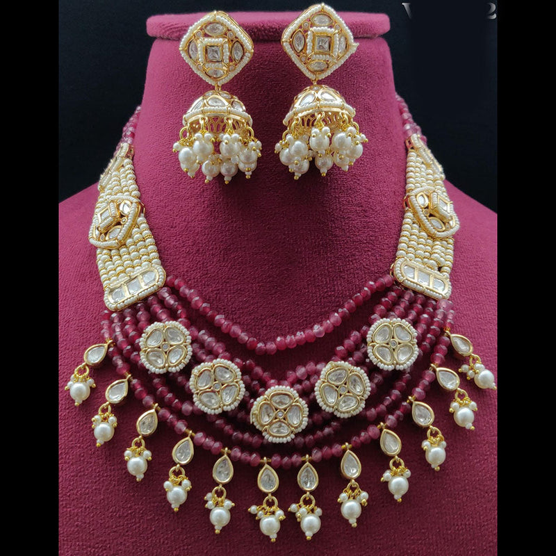 Vivah Creations Gold Plated Polki Kundan Necklace Set