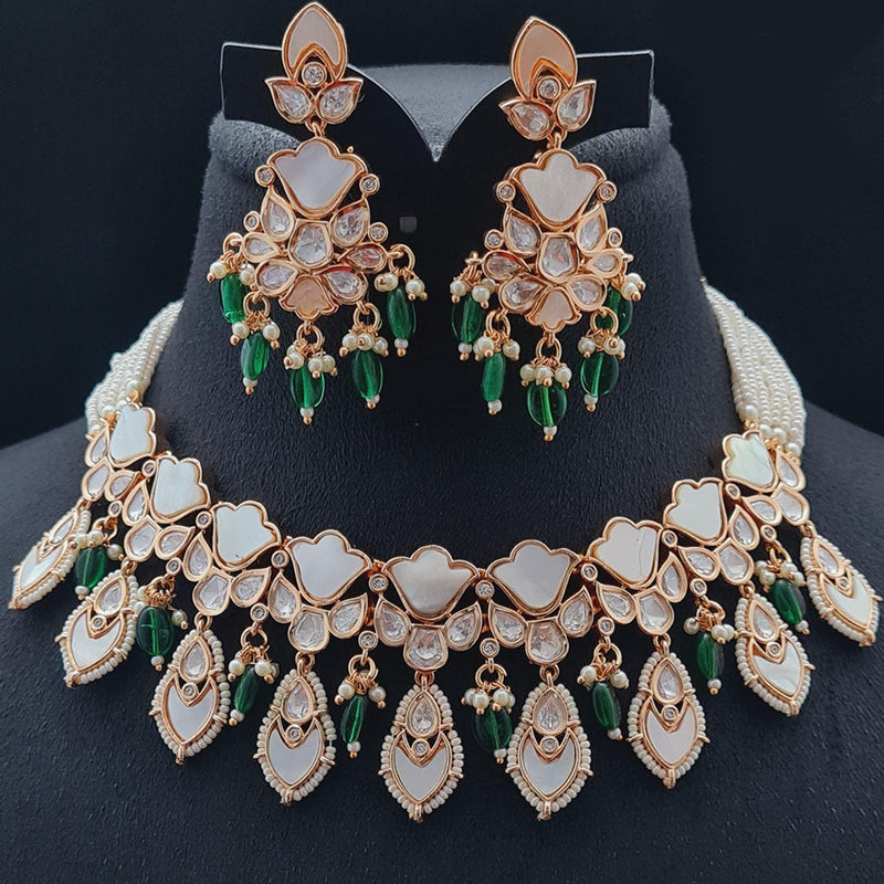 Vivah Creations Rose Gold Plated Polki Kundan Necklace Set