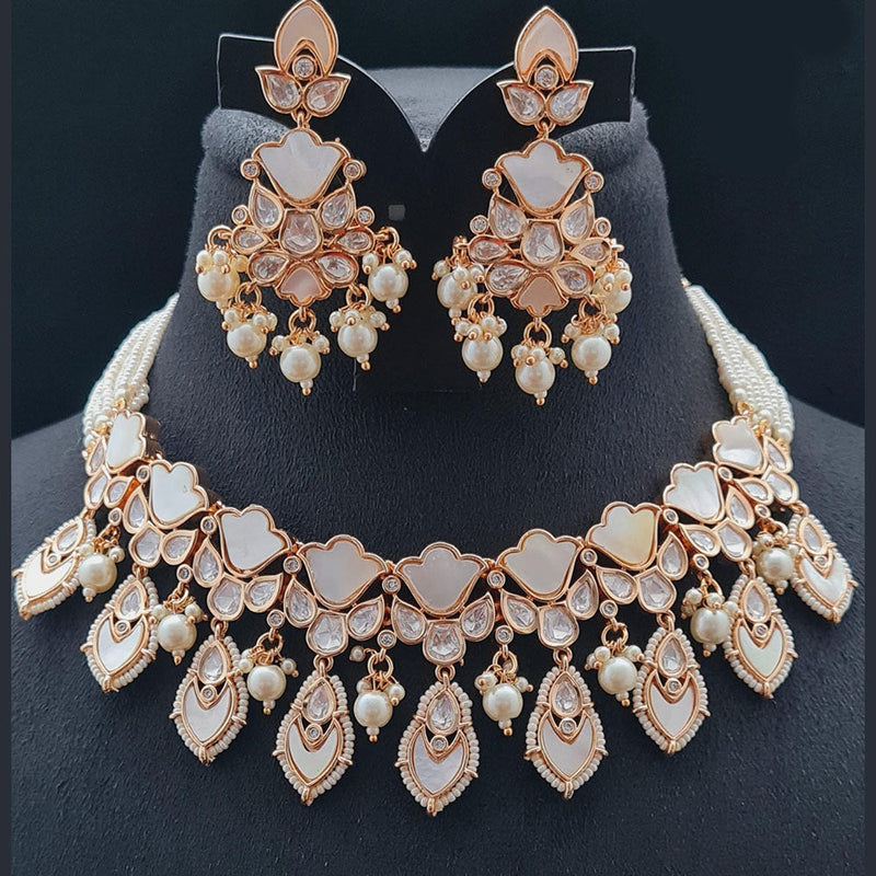 Vivah Creations Rose Gold Plated Polki Kundan Necklace Set