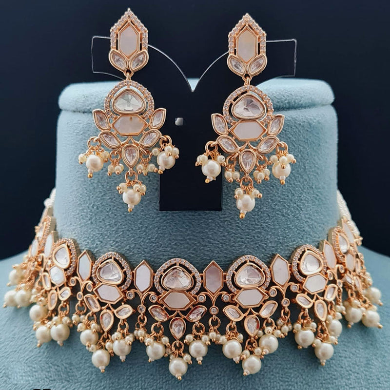 Vivah Creations Rose Gold Plated Polki Kundan Necklace Set