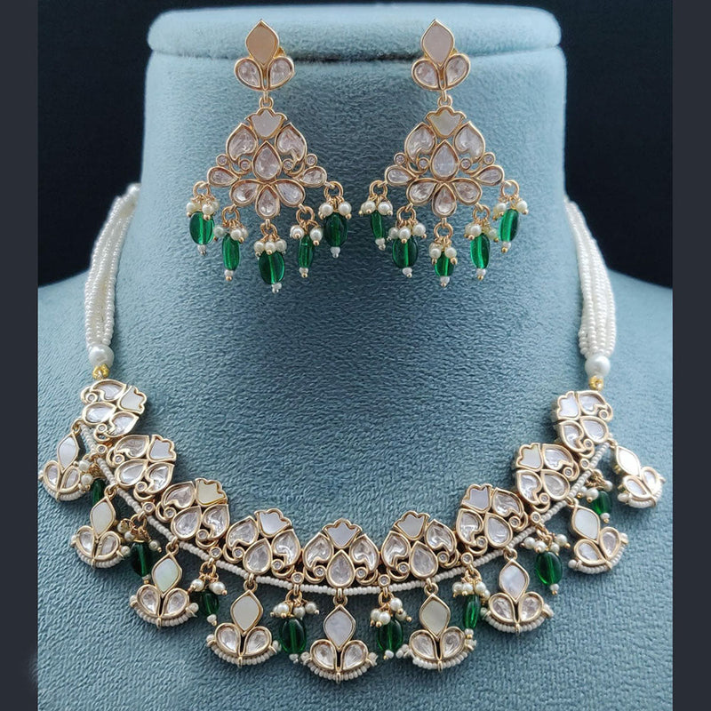 Vivah Creations Gold Plated Polki Kundan Necklace Set