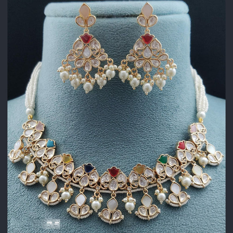 Vivah Creations Gold Plated Polki Kundan Necklace Set