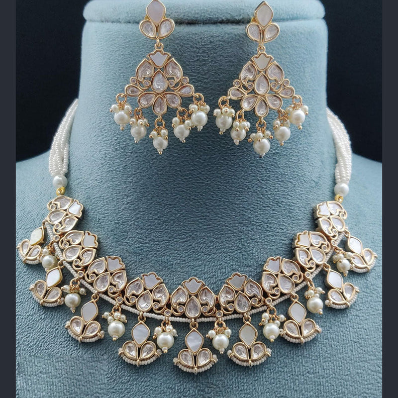 Vivah Creations Gold Plated Polki Kundan Necklace Set