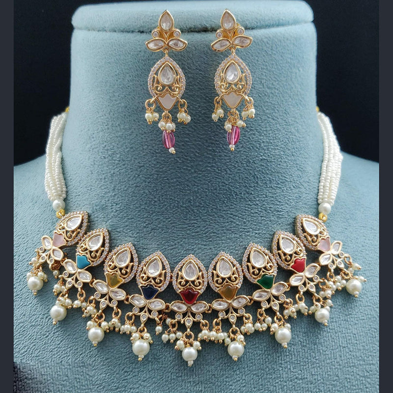 Vivah Creations Gold Plated Polki Kundan Necklace Set