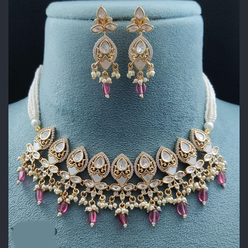 Vivah Creations Gold Plated Polki Kundan Necklace Set