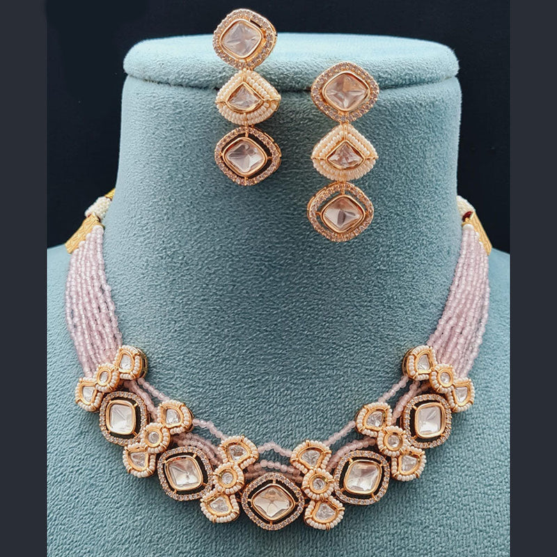 Vivah Creations Rose Gold Plated Polki Kundan Necklace Set