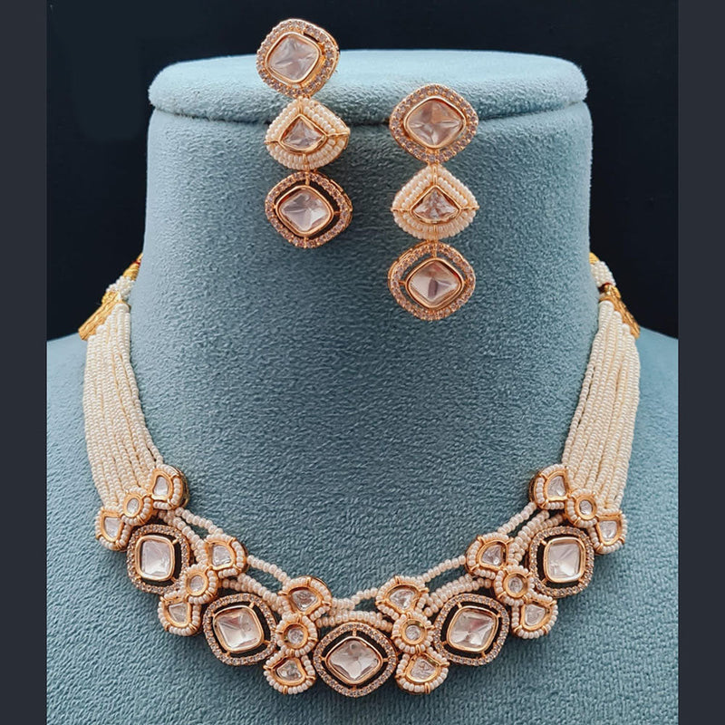 Vivah Creations Rose Gold Plated Polki Kundan Necklace Set