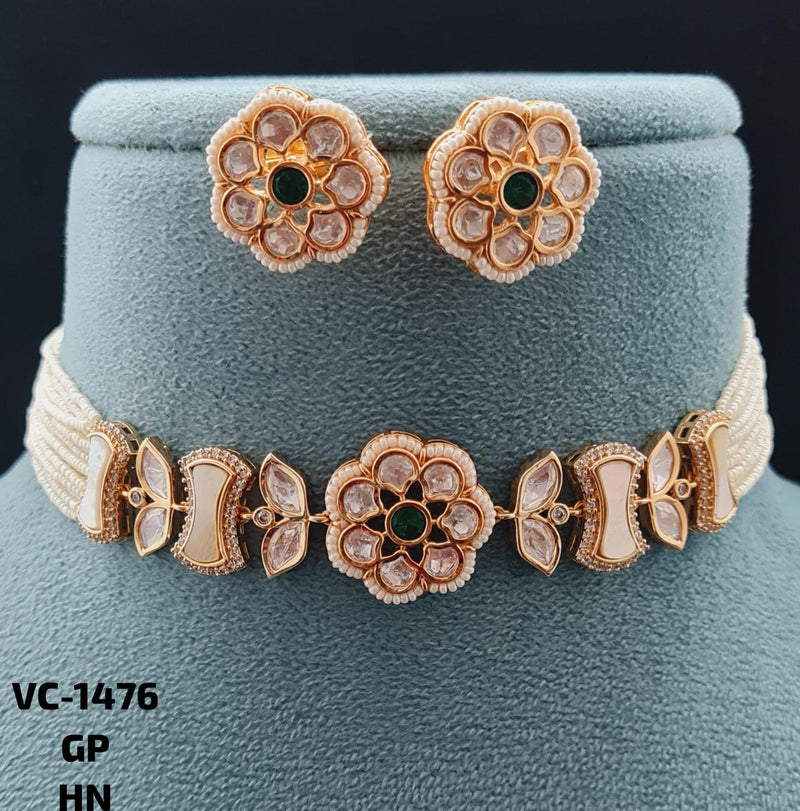 Vivah Creations Rose Gold Plated Polki Kundan Necklace Set