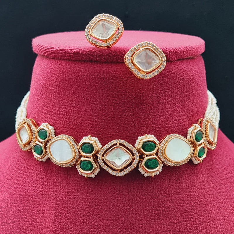 Vivah Creations Rose Gold Plated Polki Kundan Necklace Set