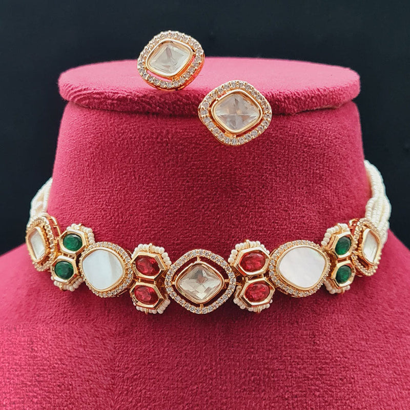 Vivah Creations Rose Gold Plated Polki Kundan Necklace Set