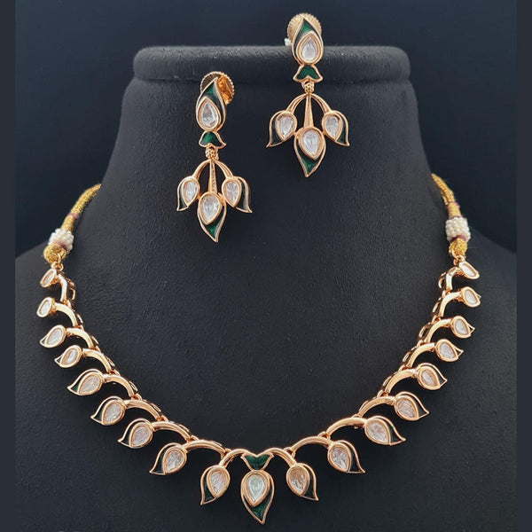 Vivah Creations Rose Gold Plated Polki Kundan Necklace Set