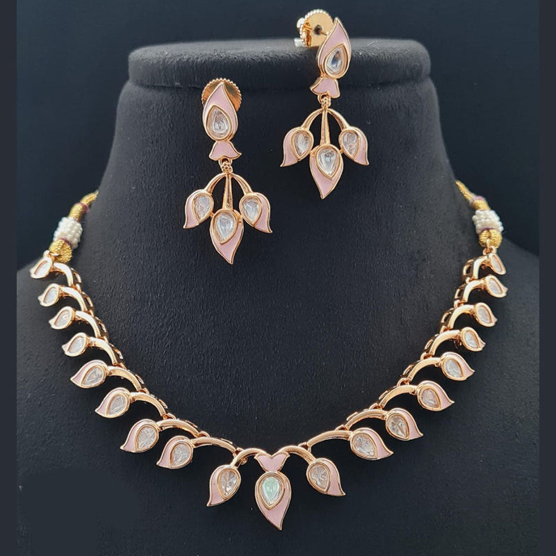 Vivah Creations Rose Gold Plated Polki Kundan Necklace Set