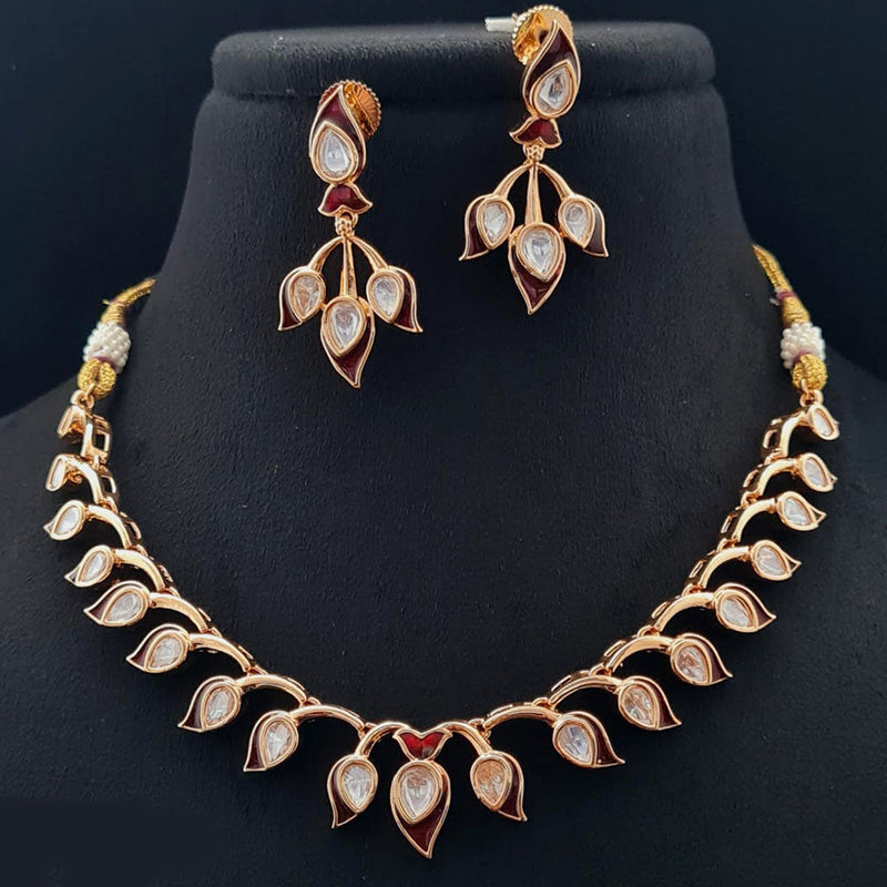 Vivah Creations Rose Gold Plated Polki Kundan Necklace Set