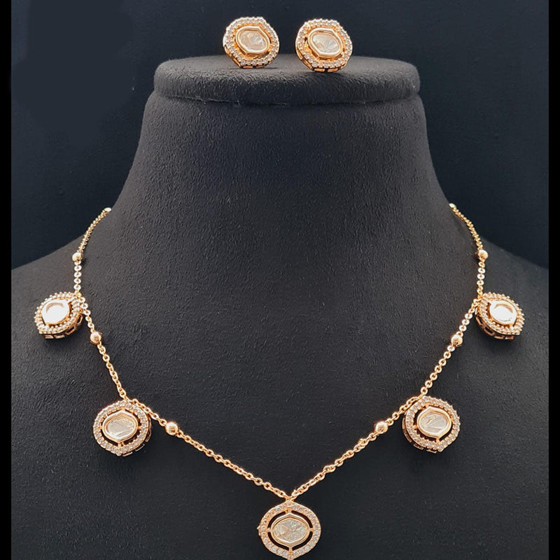 Vivah Creations Rose Gold Plated Polki Kundan Necklace Set