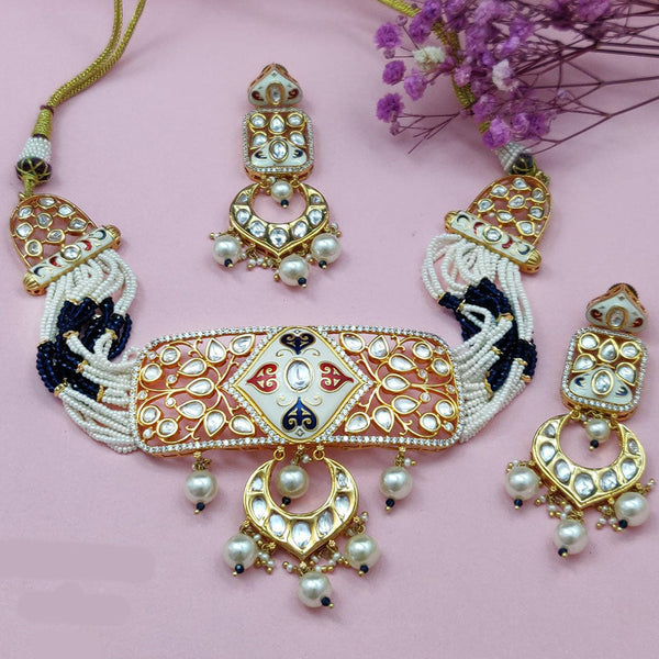 Vivah Creations Gold Plated Polki Kundan And Meenakari Choker Necklace Set