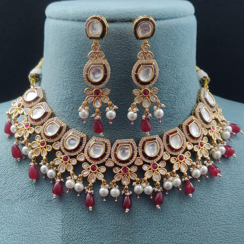 Vivah Creations Gold Plated Polki Kundan Stone Choker Necklace Set